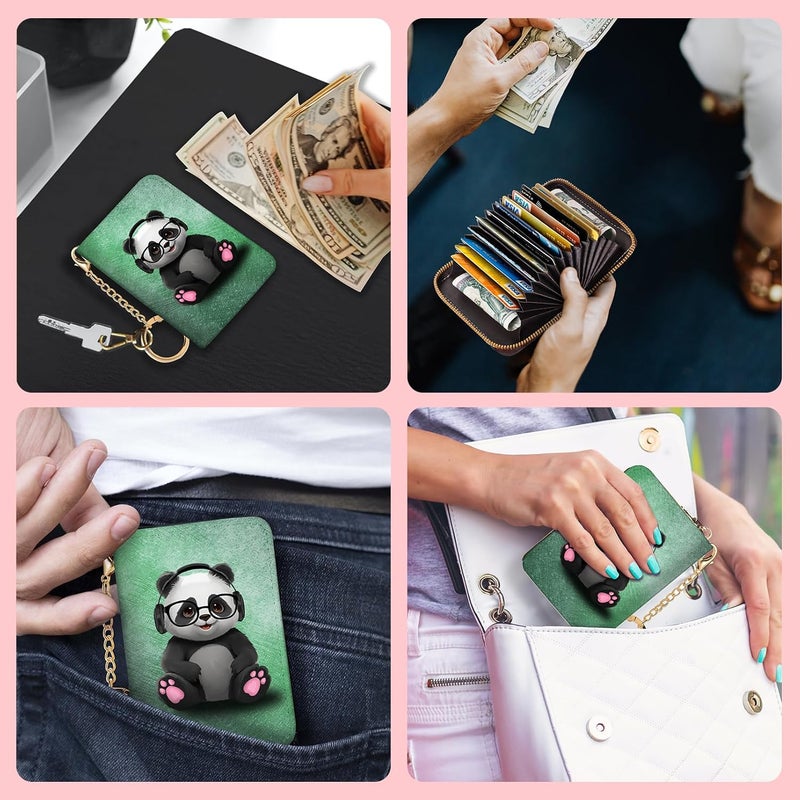 Blusabaca Panda RFID Wallet, Credit Card Holder for Women, Small Cute Wallet with Card Slots Zipper, Leather RFID Card Holder, Card Keychain Wallet, Card Case RFID Blocking Accordion Gift - Image 3